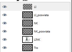 Porządkujemy nowe warstwy tak aby warstwa LI była nad warstwą LI poświata i analogicznie z warstwami NK i NK poświata. Jeżeli masz warstwę tło, usuń ją.