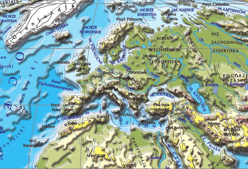 Podział mórz ze względu na położenie: A. morza przybrzeżne; B. morza śródlądowe (śródziemne): a. międzykontynentalne, b.