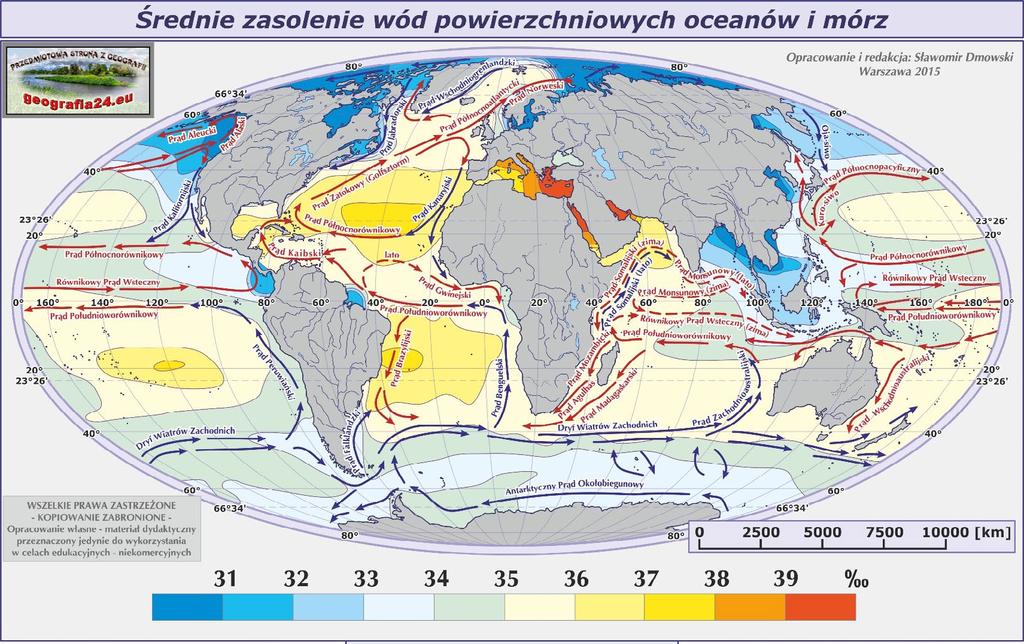 Rozkład zasolenia zakłócają prądy morskie: