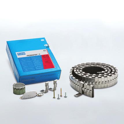 PRZEJŚCIA INSTALACYJNE PRZEJŚCIA INSTALACYJNE PROMASTOP -UniCollar PROMASTOP -W Kołnierze ogniochronne PROMASTOP -UniCollar mają formę taśmy z materiału pęczniejącego obudowanej nierdzewną blachą