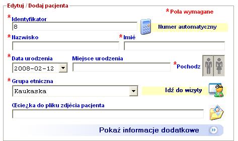osiada jeszcze karty należy wybrać Nowy, co sowoduje ojawienie się okna dialogowego (Rys. 2). Rys. 2) Okno dialogowe rogramu WinsiroPRO 1.3 służące do wrowadzenia danych acjenta.