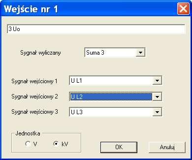 - sygnał wejściowy zaznaczamy sygnał, który chcemy wykorzystać do obliczeń do wykorzystania mamy sygnały analogowe zdefiniowane i wykorzystywane w sygnałach rejestrowanych, opis sygnałów jest zgodny