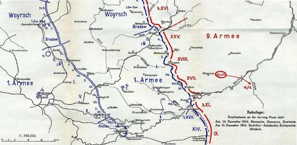 Front nad Nidą w drugiej połowie grudnia 1914r. Artyleria I Brygady 1915 Działania nad Nidą A. Stanowisko Tur.