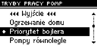 uruchomienie. II.10. Tryb pracy pomp W funkcji tej w zależności od potrzeb użytkownik załącza jeden z czterech trybów pracy kotła. II.10.a) Ogrzewanie domu Wybierając tą opcję regulator przechodzi w stan ogrzewania tylko domu.