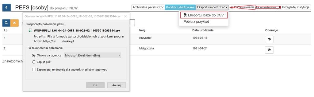 Po wejściu we wnioski o płatność za pomocą wejdziesz w dane PEFS złożone wraz z wnioskiem o płatność.