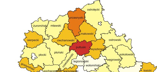 Dochody budżetów powiatów na 1 mieszkańca w 2016 r. Z budżetów miast na prawach powiatu na 1 mieszkańca przypadało przeciętnie 7834 zł dochodów od 4980 zł w Radomiu do 8418 zł w m.st. Warszawie.