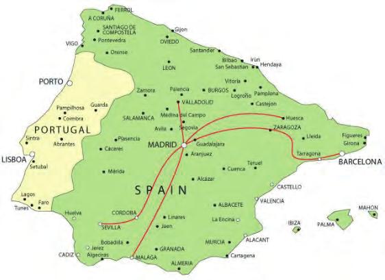 Źródło: www.renfe.com/flash/s-103mal/ave_s103.html (dostęp: 8.02.2015). Rozwój kolei jest priorytetem rządu hiszpańskiego. Na inwestycje kolejowe przeznaczono dziesiątki miliardów euro ze środków UE.