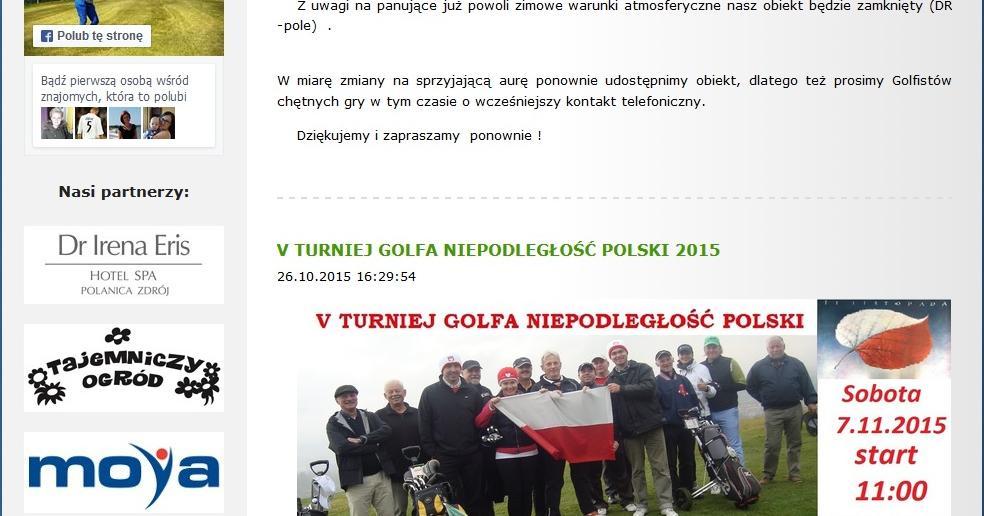 Strona internetowa www.golfspa.pl Umieszczenia logo sponsora na stronie głównej golfspa.