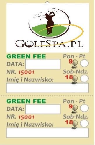 - 1500 zł + VAT / za rok ZAPROSZENIA Bilety Green Fee bilety wstępu na grę w golfa Reklama o wym. 8x10 cm.