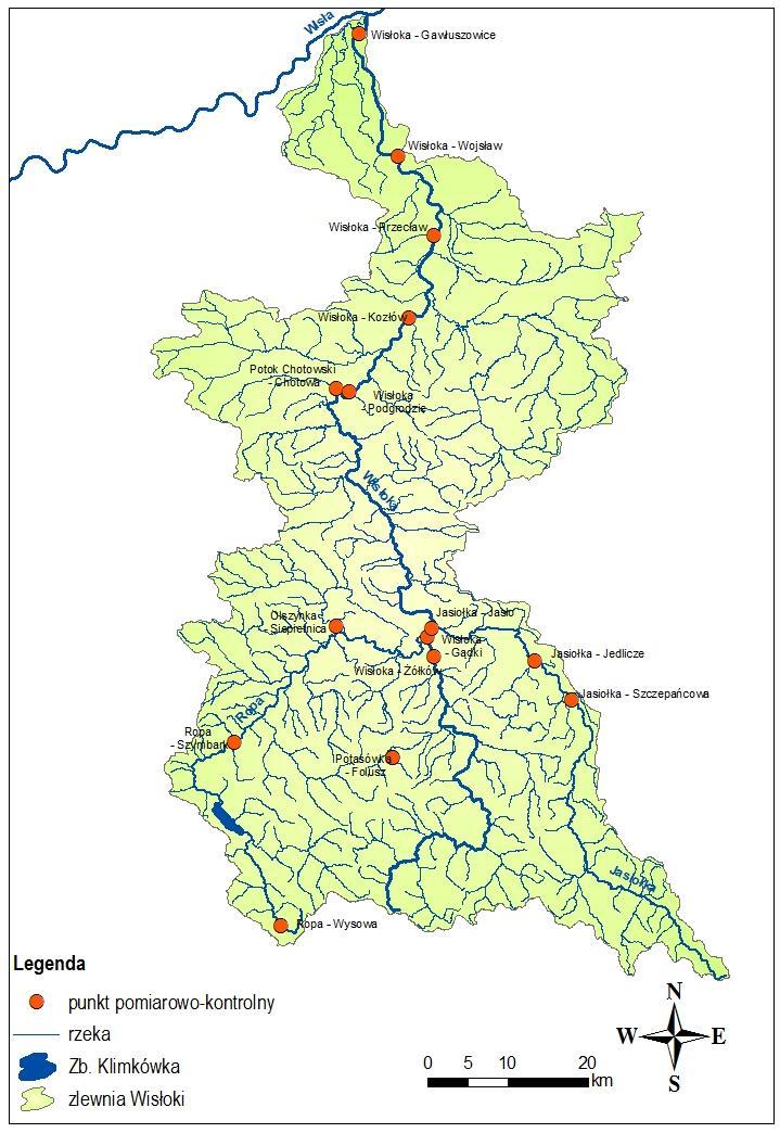 Stan jednolitych części wód w zlewni Wisłoki w roku 2015 Mapa 1.
