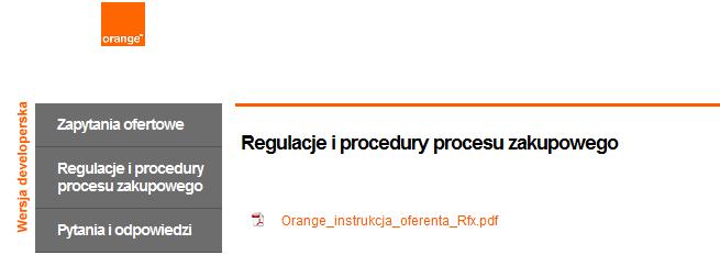 Link Regulacje i procedury procesu zakupowego przekierowuje do strony z zamieszczonymi przez operatora plikami do ściągnięcia.