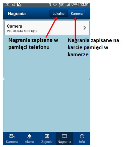 Przeglądanie filmów wideo Po naciśnięciu przycisku w panelu głównym aplikacji mamy dostęp do wideo, które są zapisane w