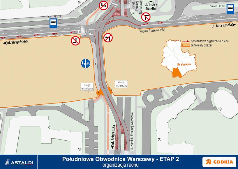 Na odcinku pomiędzy aleją KEN i Rosoła - ciąg dalszy zmian. Będzie zwężenie ulicy Płaskowickiej oraz likwidacja przystanków autobusowych po jej południowej stronie.