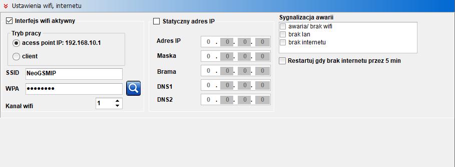 Str. 124 NeoGSMIPManager Ustawienia wifi, internetu Zakładka: Moduły, panele TPR.