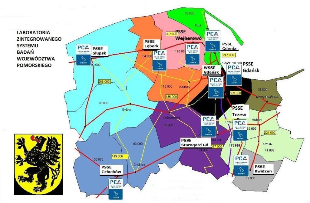 DZIAŁ LABORATORYJNY Zintegrowany System badań i pomiarów W 2016 roku na terenie województwa pomorskiego działalność laboratoryjna Państwowej Inspekcji Sanitarnej prowadzona była w ramach