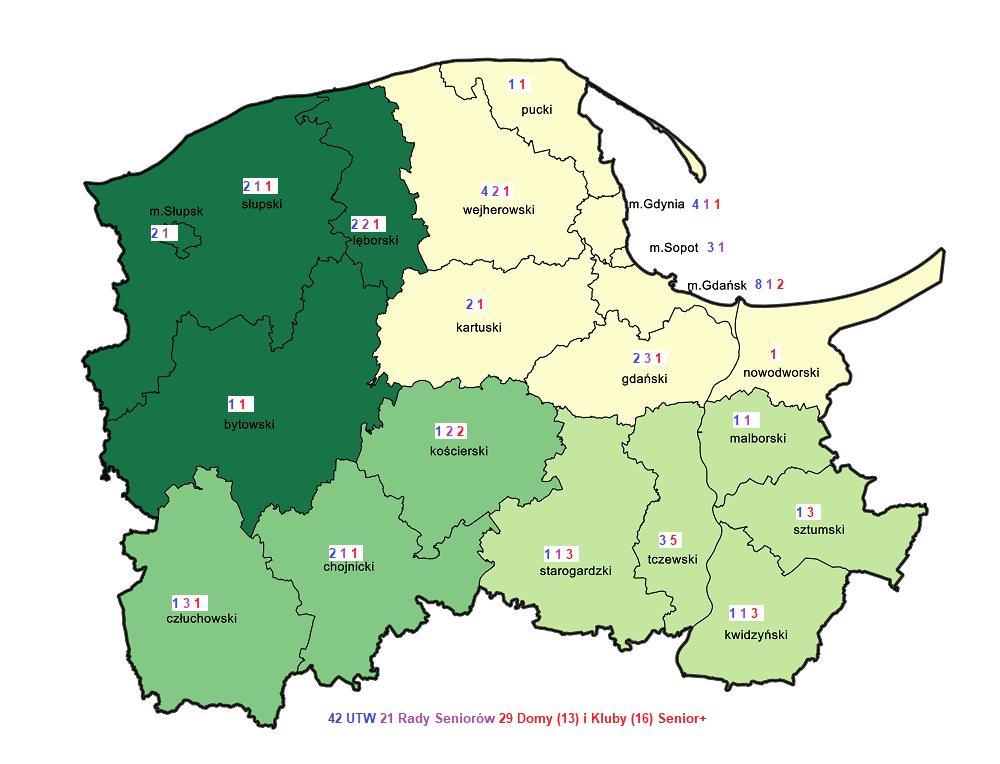 (16) Senior+, Klubów i miejsc spotkań dla seniorów (397). Liczba takich klubów systematycznie wzrasta od 257 w roku 2013 do planowanych 410 w roku 2018. Mapa 2.