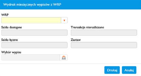 6 MENU RACHUNKI PRZEGLĄD OBROTÓW NA WRP W zakładce Aktualne obroty na WRP znajdują się wszystkie obroty, które były na wybranym