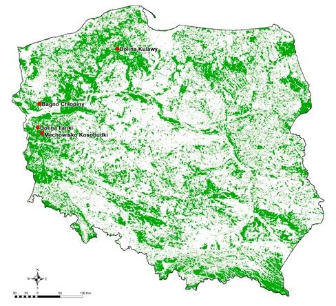Przegląd Przyrodniczy XXVII, 4 (2016) Ryc. 1. Fig. 1. Lokalizacja badanych kompleksów torfowisk alkalicznych. Location of the studied alkaline fen complexes.