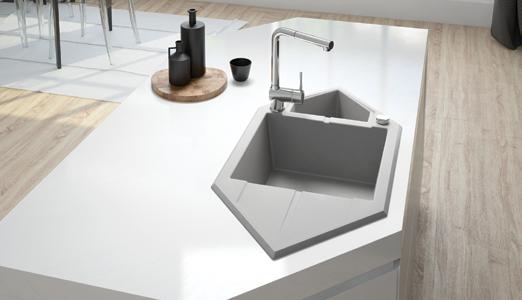 zlewozmywak granitowy Hexon ZQP G653 bateria Aster BCA 073M HEXON GEOMETRIA W KUCHNI projekt: Michał Łój Dla osób, które szukają modnych i nietuzinkowych rozwiązań, powstał Hexon sześciokątny