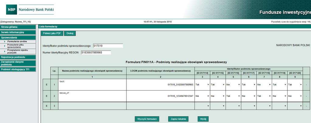 Instrukcja dwustopniowego uwierzytelniania na portalu sprawozdawczym W przypadku gdy TFI usunie AT, wszystkie FI i SFI dotychczas przypisane do usuwanego AT w formularzu FIN011A zostają automatycznie