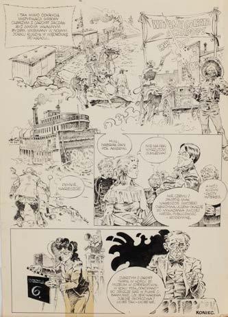 38 MAREK SZYSZKO (ur. 1951) "Olbrzym z Cardiff", plansza komiksowa końcowa, 1970-80 r.