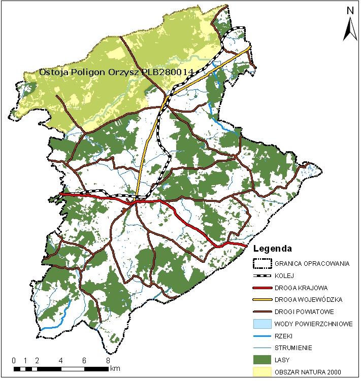 Ryc. 2.2 Położenie Obszaru Natura 2000 na terenie gminy Biała Piska Źródło: opracowanie własne na podstawie danych uzyskanych od RDOŚ w Olsztynie.