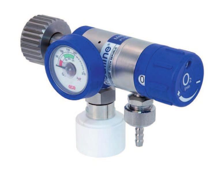 Reduktor tlenowy Mediselect II 0-25 l/min Reduktor tlenowy ze zintegrowanym przepływomierzem przeznaczony do mocowania na butli, głównie aluminiowej.