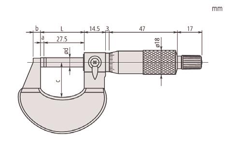 5-1 N Równoległość 2 µm dla modeli do 75 mm 3 µm dla modeli 75-1 mm Dostawa Etui, klucz, wzorzec (od 25 mm wzwyż), certyfikat inspekcji (zakres -5 mm) Mikrometr zewnętrzny Seria 12 Nowej generacji