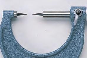 Mikrometr punktowy Seria 112 Mikrometr punktowy posiada następujące cechy: Punktowe, stożkowe końcówki wrzeciona i kowadełka. Końcówki o różnych kątach do wyboru.