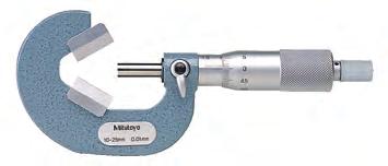 Mikrometr z kowadełkiem pryzmowym Seria 114 Mikrometr z kowadełkiem pryzmowym ułatwia pomiary narzędzi skrawających.