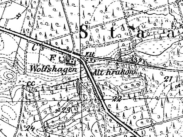 Pątnowo na mapie topograficznej (Messtischblat) z 1935 roku rym Krakowie, miasta Sławna oraz majątku
