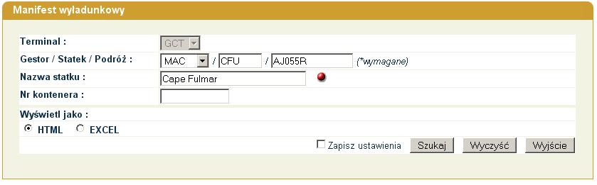 Wszystkie potrzebne pola w oknie Manifest Wyładunkowy zostaną wypełnione automatycznie: Jeśli nie wprowadzimy