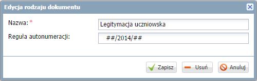 Zarządzanie słownikami Reguła przedstawia się w następujący sposób ##/rok/##. Podczas nadawania numerów dokumentom znaki # są zastępowane kolejnymi liczbami.