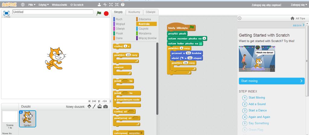 - Scratch Scratch to edukacyjny język obiektowy, stworzony jako środek do nauczania dzieci i młodzieży (od 8 lat wzwyż) podstaw programowania oraz środowisko programistyczne służące do tworzenia i