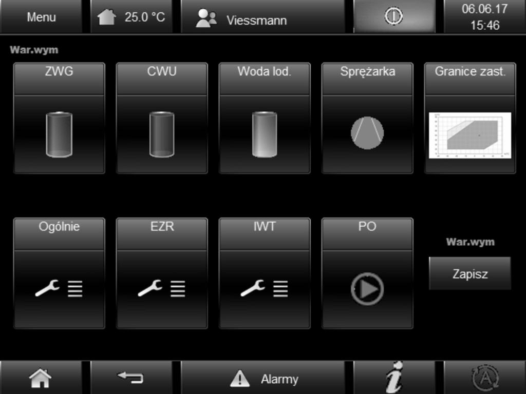 Konfiguracja instalacji Wprowadzenie wartości wymaganych Wywołanie za pomocą Menu Wartości wymagane Rys.