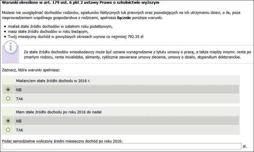 Jeśli nie spełniasz żadnego z tych warunków (przy każdym z nich znajduje się czerwony krzyżyk) i na pytanie Czy osiągnęłaś/eś pełnoletność przebywając w pieczy zastępczej?