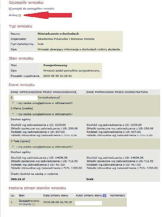 Szczegóły wniosku (drukowanie) Na ostatnim ekranie, po zarejestrowaniu wniosku, zobaczysz szczegóły swojego wniosku, które wpisywałeś w
