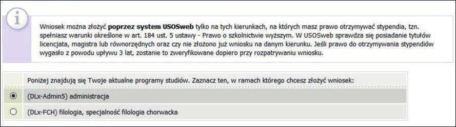 Ekran 1 Wybór kierunku studiów Na podstawie informacji z systemu USOSweb oraz informacji podanych przez Ciebie na Ekranie 0, system sprawdzi