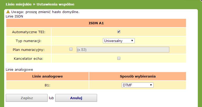 Dodatkowo dla linii analogowych miejskich można wybrać