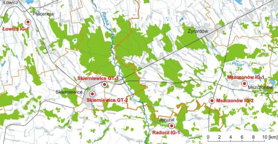 13 dyslokacyjna Grójec-Żyrów, a północno-zachodnią jednostka Płońska (Bujakowski i in. 1999; Tomaszewska 2015). Utwory permsko-mezozoiczne jednostki Grodziska są stosunkowo słabo zaburzone.