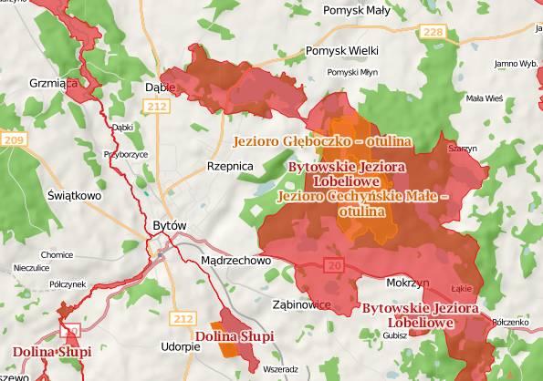 Mapa ochrony przyrody Źródło: http://geoserwis.gdos.gov.pl/mapy/ Teren ujęcia wody w Bytowie Mapa 1. Formy ochrony przyrody 13.