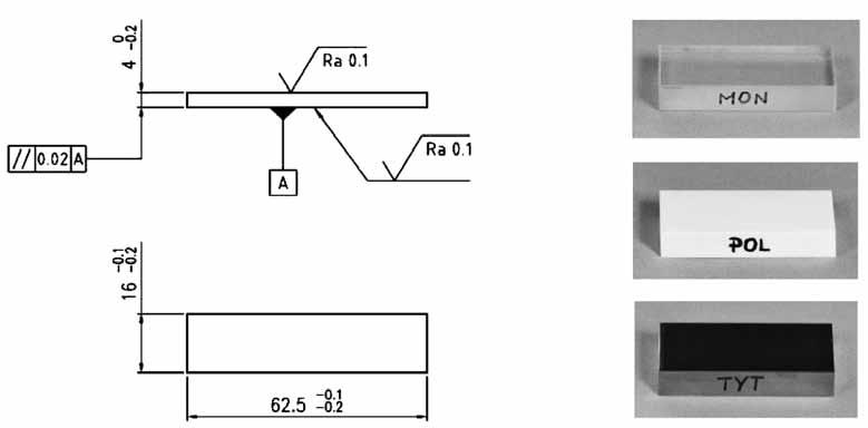 4. METODYKA BADAŃ POWIERZCHNI WARSTWY WIERZCHNIEJ ELEMENTÓW TRĄCYCH... 109 obrobionej określonej wartością parametru Ra, w przedziale 0,015 0,055 μm, przy czym: Ra(A) < Ra(B) < Ra(C).