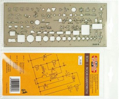 749161 folia 30 sztuk 703071 SZABLON ELEKTRO-TECHNICZNY Szablon wykonany jest z dymionego tworzywa sztucznego.