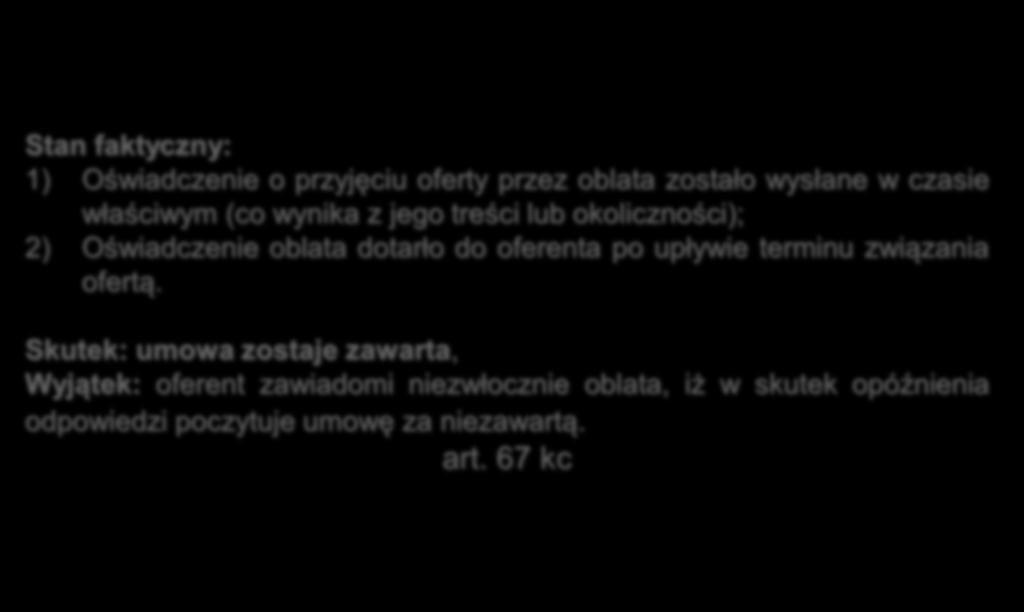 Opóźnione nadejście oświadczenia o przyjęciu oferty Stan faktyczny: 1) Oświadczenie o przyjęciu oferty