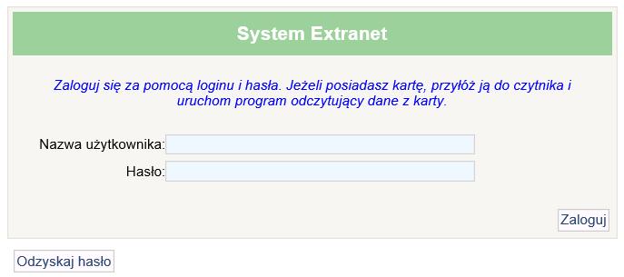 Adres https://sslex.pzpn.pl/ Aby zalogować się do systemu Extranet WEB należy wpisać swoje dane logowania i kliknąć Zaloguj. Po wpisaniu prawidłowych danych nastąpi przekierowanie na właściwą stronę.