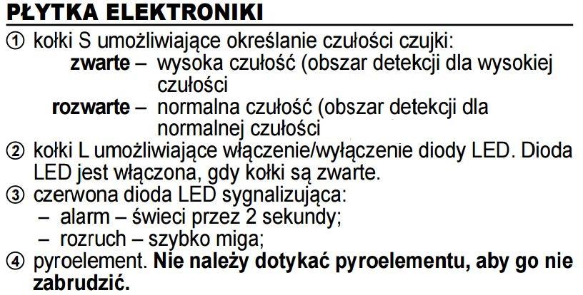 Zadanie 25. Na rysunku przedstawiono fragment danych technicznych pasywnej czujki podczerwieni.