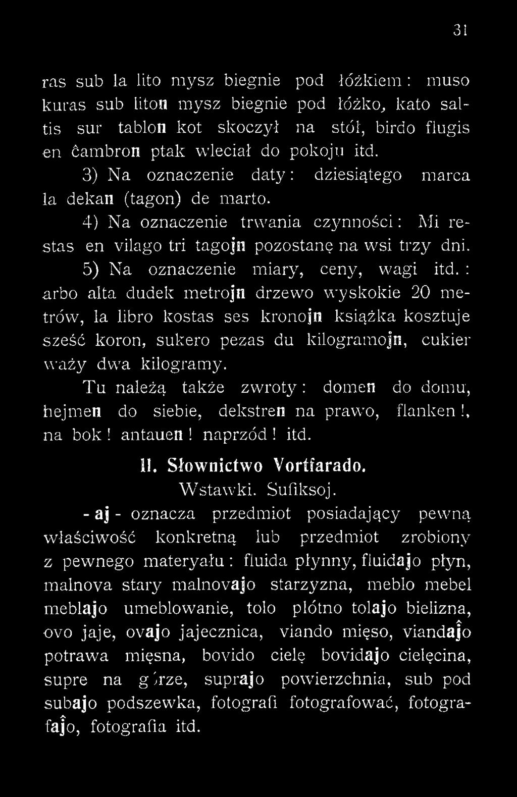 naprzód! itd. 11. Słownictwo Vortfarado. W stawki. Sufiksoj.