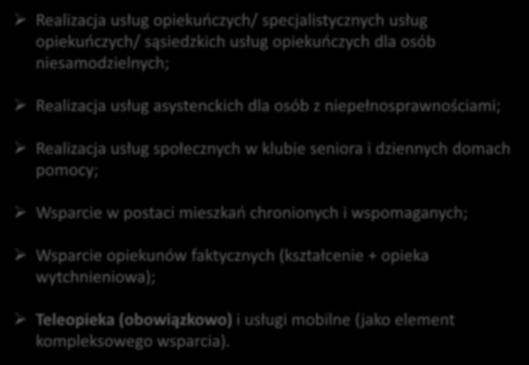 Realizacja usług asystenckich dla osób z niepełnosprawnościami; Realizacja usług społecznych w klubie seniora i dziennych