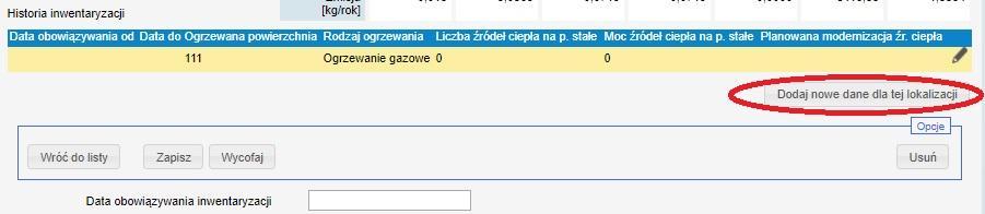 Umiejscowienie przycisku umożliwoajcego dodanie nowej wersji inwentrayzacji pod tym adresem 7.