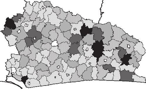 214 Joanna Rakowska 6 rural communes it had the highest values between 2,500 and 5,420.